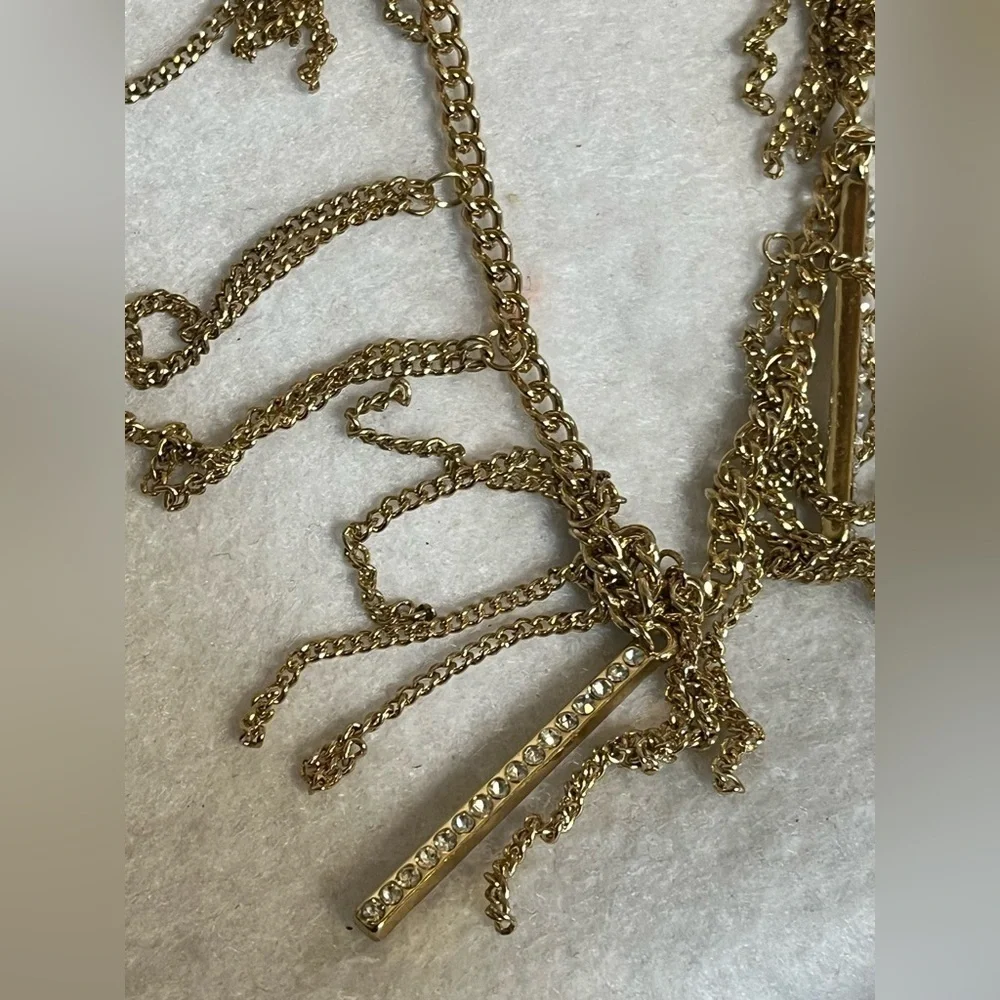Nicole Miller Long Fringe Rhinestone Bar Necklace